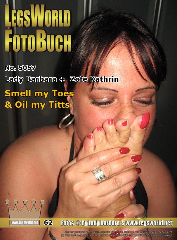 Ebook: 5057 - Lady Barbara +  Zofe Kathrin
Smell my Toes & Oil my Titts
While I am relaxing on my massagebed, Maid Kathris gives a massage to my tight bound titts and anoints them with oil. In between the obedient jung women may even smell at my toes before I let the next guest rub his dick on the stinky feet.