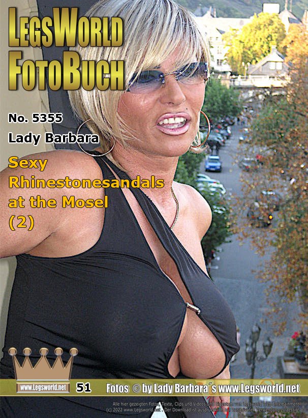 Ebook: 5355 - Lady Barbara
Sexy Rhinestonesandals at the Mosel (2)
In front of the river Mosel as a sunny backdrop, I am posing once again. I show you my new glitter sandals wearing a black evening dress. On special request of a member which I had a date there for foot fuck, I then pulled up the dress and showed with wide open legs my bald shaved polish pussy for you.