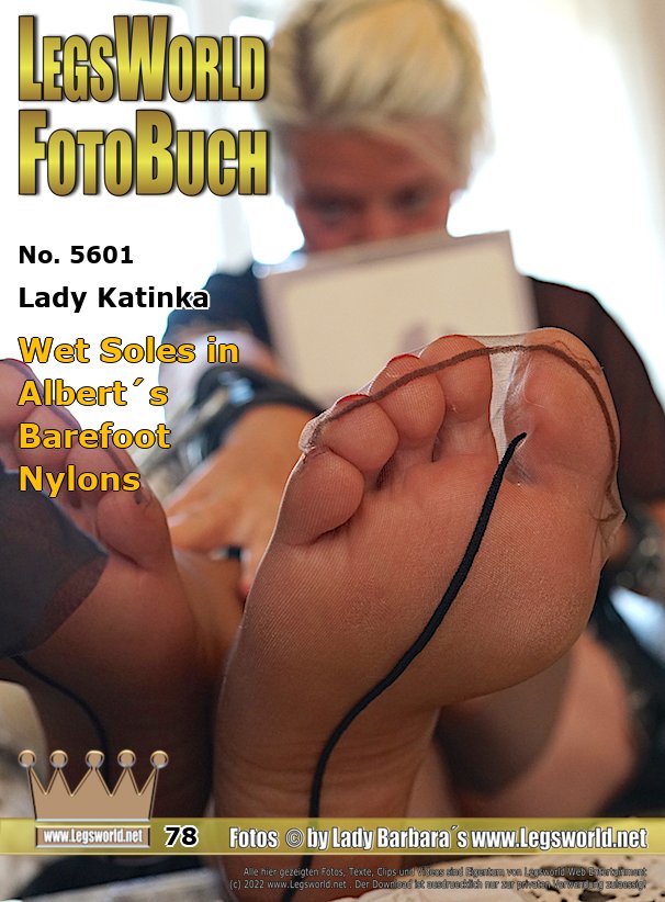 Ebook: 5601 - Lady Katinka
Wet Soles in Alberts Barefoot Nylons
SubLady Katinka is the total shoe and nylon fetishist. She adores her ultra sheer Alberts Barefoot nylons that crackle so nicely while walking. For the submissive 50-year-old chief-secretary there is nothing better than serving a dominant boss in elegant high-heeled stilettos and sheer, seamed nylonstockings. For original nylons the horny blonde does it all. From now on Legsworld is every Friday Katinka Day. Members can have free photo dates with her from 15.July on.
