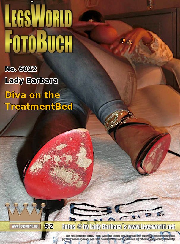 Ebook: 6022 - Lady Barbara
Diva on the TreatmentBed
Here I lie in a jeans leggings with dainty sandals, laced down tit-balls and a full mask on my treatment bench. Im fully prepared for a Diva-Date or Stealth-date where I can be almost defenseless groped by my guest. He can touch my tits, finger my pussy or asshole, fuck my feet or my mout cunt. But when I become sleepy, I dream from a bull ... from my bull.