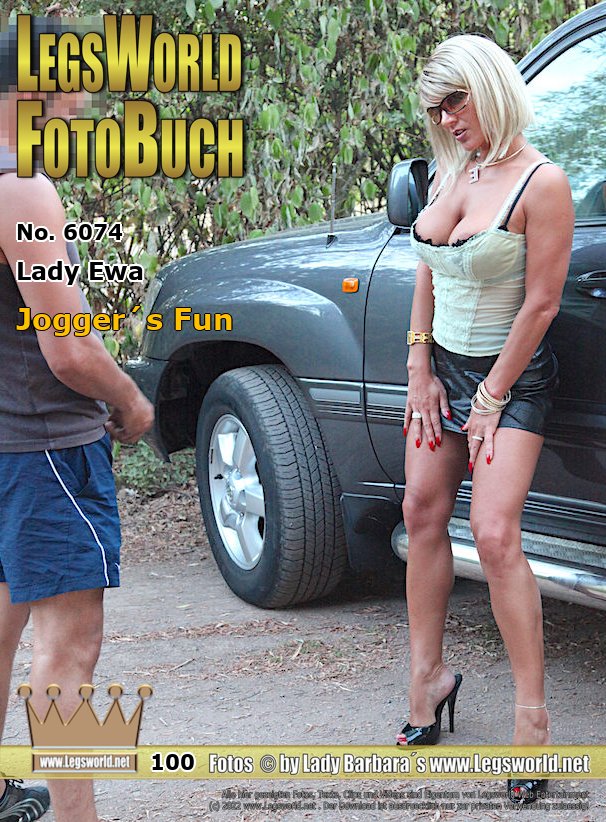 Ebook: 6074 - Lady Ewa
Joggers Fun
After a photo shoot on a wanker´s parking near Düsseldorf a Jogger came to the Lady. He liked her legs and  high heels and knew Lady Ewa from the Internet. After he had completed a membership for the site, he was allowed to grope the blonde Polish mature and jerk off into her sexy, high-heeled mules. On these Sperm-Mules, Ewa continued to totter further across the parking lot.