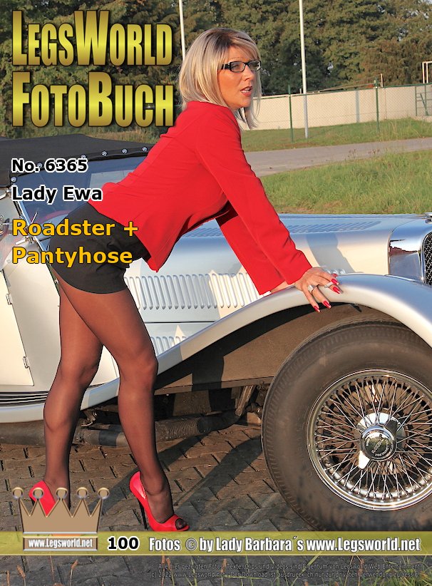 Ebook: 6365 - Lady Ewa
Roadster + Pantyhose
In the Legsworld Roadster, the Lady drove to a lonely parking lot between the fields near Willich and posed in front of the silver vehicle in crotchless sheer tights, black / red costume and 17cm high open-toe patent leather pumps. While smoking, she notices two wankers who are hiding in the bushes. She pulls up her skirt and demonstratively shows her bare vagina into their direction.