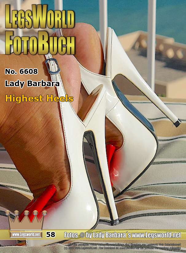 Ebook: 6608 - Lady Barbara
Highest Heels
For the friends of 16cm high sandals there is a series today on the pool terrace with white lacquer sandals and a transparent tulle cape. Look at how I not only wear the shoes but also how I push the heel of the hot stilettos into my vagina with my legs apart. Come on and put your big cock between the soles of my feet and shoes and give me what I need most: your full load of sperm.