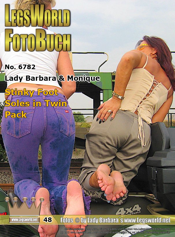 Ebook: 6782 - Lady Barbara & Monique
Stinky Foot Soles in Twin Pack
For all lovers of stinky foot soles Monique and I took off your shoes. We went with the Quad on a Railway yard  to show you our sweaty soles on close up photos. Make a footsole comparison. Come very close with your nose to the screen and smell our stinky feet. Which smell better? Where would you rather rub your Dick off? Write it in the comments!