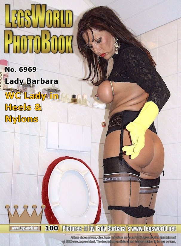 Ebook: 6969 - Lady Barbara
WC-Lady in Heels & Nylons
Actually, its slave work. But since there is no slave and I am a good wife, I have to clean the bathroom myself today with yellow rubber gloves. Of course, I do all of this the way I am often dressed at home: half-naked with high-heeled sandals and ultra-sheer seamed nylon stockings from Ars Vivendi. Beforehand, I tied my big breasts extra tightly with rubber bands so that they dont dangle around too much.