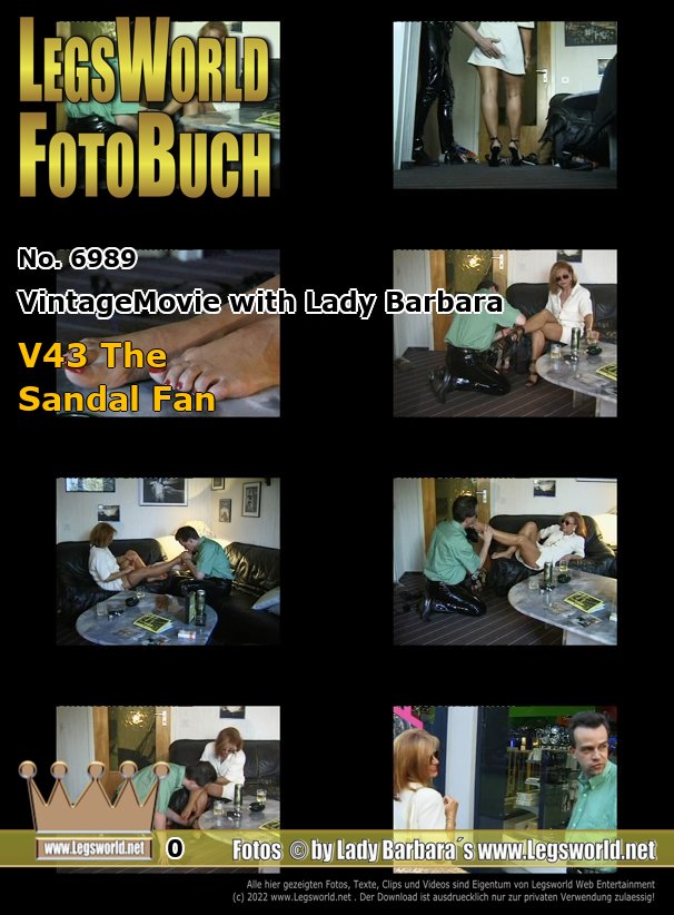 Ebook: 6989 - VintageMovie with Lady Barbara
V43 The Sandal Fan
Today you can see a 52-minute video from the vintage series: V43 The sandal fan. I met this fan in front of a hardware store. Ulf stared at my bare, stiletto feet and told me very clearly what he was into: high heeled sandals and mules. We went to his house together where he tried different sandals and mules on me. Because I was very turned on by the situation, I let him suck my toes.