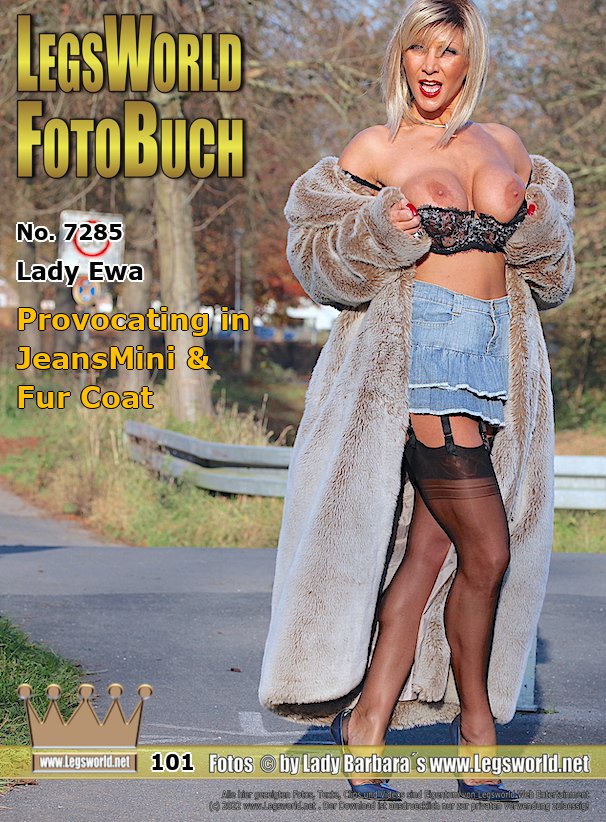 Ebook: 7285 - Lady Ewa
Provocating in JeansMini & Fur Coat
Today, Lady Ewa goes for a walk in the Heinsberg district only in a denim mini, sheer nylon stockings on suspenders and a hot lace breast lift under her fur. After she arranged to meet an (as she says, an incompetent) user. The blonde Polish woman is wearing her blue 16 cm high patent leather pumps from the date. Ewa loved showing herself in public like that and provoking men already when she lived in Poland.