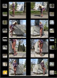 HD-Video with Lady Ewa : Lady Ewa is walking only in a costume jacket and a sheer black pantyhose through a park. On her feet she is wearing various open high heels, sandals and mules. Did she forget the skirt? Is the hot, blonde mare be watched secretly by the hot Polish wankers?
