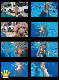 HD-Video with Lady Barbara : In this HD-Slow-motion video, you will see me naked in the pool after I took off my bathrobe. After a round of swimming with the underwater camera, I apply what I like very much: my tight breatrubber-rings which make my tits to balls and let my nipples explode. And then it´s going on with swimming.