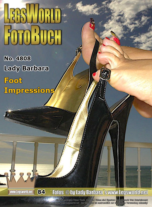 Ebook: 4808 - Lady Barbara
Foot Impressions
For the frinds of close-ups there are some impressions of my sexy feet with and without nylon stockings in front of a sunny Spanish sky. Do you prefer nylons in classic colors like cappuccino or maybe blue? Do you like horny anklets? I almost always wear gold anklets because I love it.