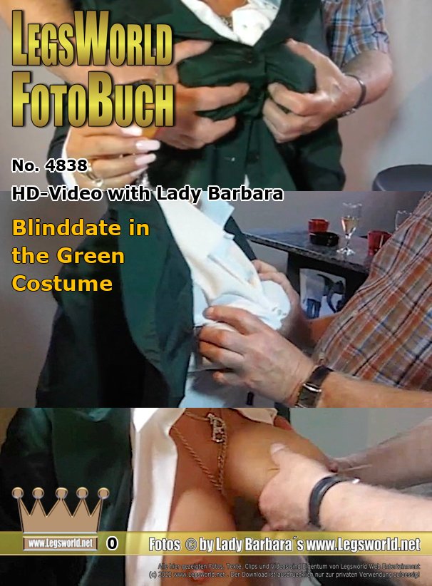 Ebook: 4838 - HD-Video with Lady Barbara
Blinddate in the Green Costume
Today I was shown to a horny tit fan in a business costume with a blindfold. Boobs grabber Peter not only grabs my big boobs and twirls my nipples stiff while I hold his big dick. He groped my ass and pussy and rubbed his cock on my nylon legs. The hottest thing I find is his firm grip on my blouse. In the end he tries to cum on my good green costume.