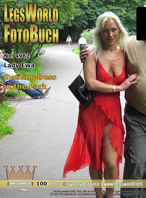 Ebook: 4962 - Lady Ewa
Eveningdress in the Park
The hot Polish makes provocative walks in the open air with a parking wanker. The sexy Polish goes through a park for a walk in a sheer, red evening dress with skin-colored nylons and black patent leather pumps on her feet. Park visitors can see her skimpy lace slip under the dress and to the enthusiastic member, Ewa shows her bare butt at a quiet place in the Park. She allows him to grope her body and lick her wet pussy on a bench.