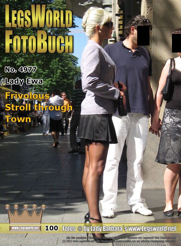 Ebook: 4977 - Lady Ewa
Frivolous Stroll through Town
On a beautiful spring day, Ewa made a long, frivolous stroll through Düsseldorf, where everyone could see parts of her garterbelt. To her 2-colored suit she was wearing patent leather pumps with ankle straps and ultra-sheer nylon stockings with seam. Quickly the sexy Polish was watched by a few voyeurs which were following her.