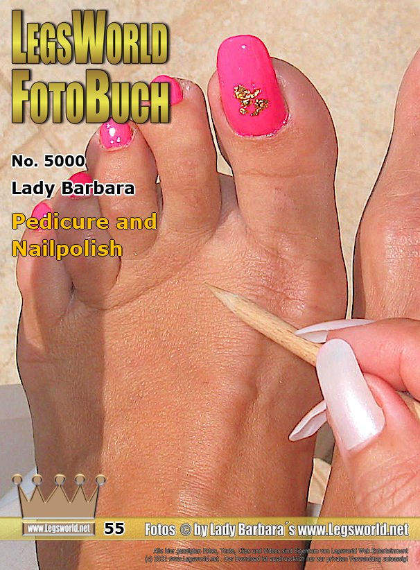 Ebook: 5000 - Lady Barbara
Pedicure and Nailpolish
Today I take care of my feet at the pool. All toes, especially the large with long nails, are perfectly polished in pink. Do you like pink or rather red Nail Polish? Maybe you lick the foot sweat between my toes, when the nail polish is dry?