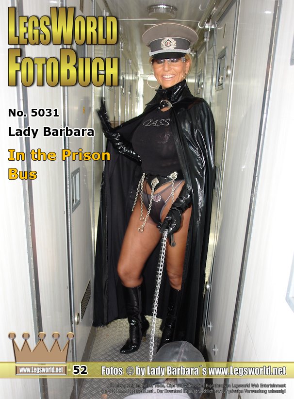Ebook: 5031 - Lady Barbara
In the Prison Bus
Sometimes, I get unusual support jobs, like this one: In a latex cape and cap I am driving a prison bus with slaves. Inbetween I make a stop to gather another slave. When he enters the bus, I first let him crawl on all four through the gangway between the doors of the prison cells.