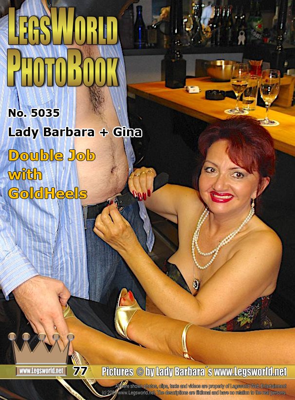 Ebook: 5035 - Lady Barbara + Gina
Double Job with GoldHeels
Today we show you a double footjob, which gets Member Hassan from us in his hotel room. While the horny Hassan may smell my stinky feet and feel also my toes on his dick, my slave Gina kneaded his balls and sucked his big cock. How long would you survive something like this? Very big pictures in Camera resolution.