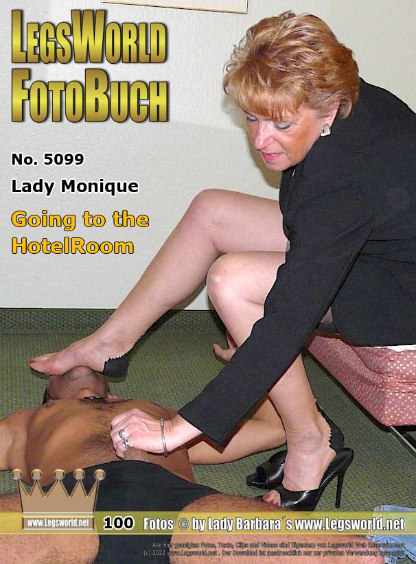 Ebook: 5099 - Lady Monique
Going to the HotelRoom
After she made a stroll through the historic city of Duesseldorf in her business suit and black leather boots with him during the day, Monique goes with foot slave Hassan from Dubai to his hotel room. Instead of beer, they took now white wine and the Lady changes her boots to high heeled mules. Then Hassan can smell her sweaty nylon feet. After he got a hand job, the hot slave squirts a load of sperm on Monique´s feet. At the end, he obediently licks off the sperm from her feet.