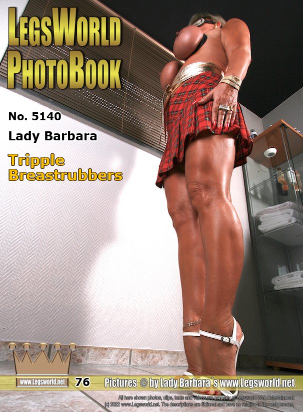 Ebook: 5140 - Lady Barbara
Tripple Breastrubbers
Here is something for the friends ob bound breasts. For a special member, I had to stand tight in mini skirt, 16cm high heels and blindfolded at attention. To make sure that my big boobs were standing right out, I had to bind them with 3 rubbers rings around each boob. Imagine you kneel in front of me, slave! And YOU look up at me and my boobs.