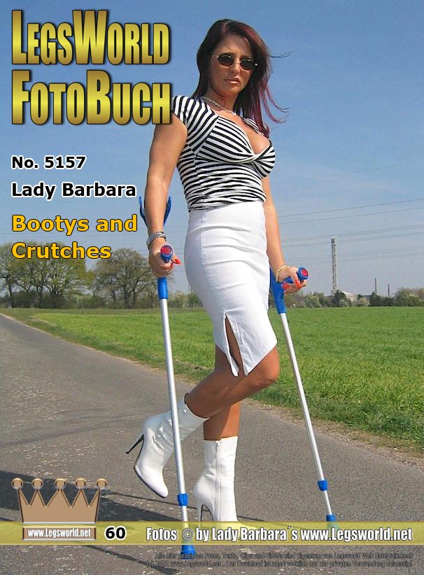 Ebook: 5157 - Lady Barbara
Bootys and Crutches
First you see me walking down the street in a white skirt with ankle boots and crutches. Then I loll on my blue quad. I show myself on the Rhine meadows in white underwear and long, white ankle boots. Would you like to undress my boots and smell my stinky, sweaty toes?