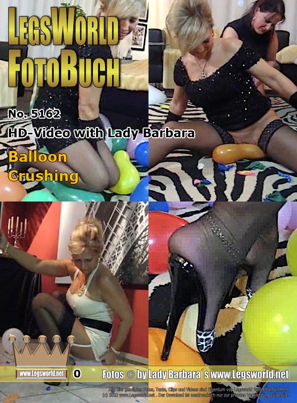Ebook: 5162 - HD-Video with Lady Barbara
Balloon Crushing
In this 8-minutes-video I crushed lots of colorful balloons with the heels of my sexy mules. Im wearing in the clips various outfits and several mules, all with 14 and 15 cm high heels.