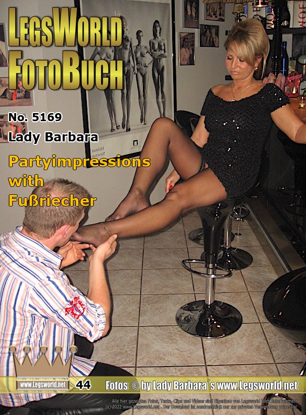Ebook: 5169 - Lady Barbara
Partyimpressions with Fußriecher
Member Fußriecher really wanted to have my nylon feet under his nose. Smelling and licking feet till the cow comes home is his thing. At one of my little private parties, together with my maid, I gave him my sweaty nylon feet. But only my feet. He was able to enjoy them extensively. Especially he was keen on my stinky toes with the long toenails.