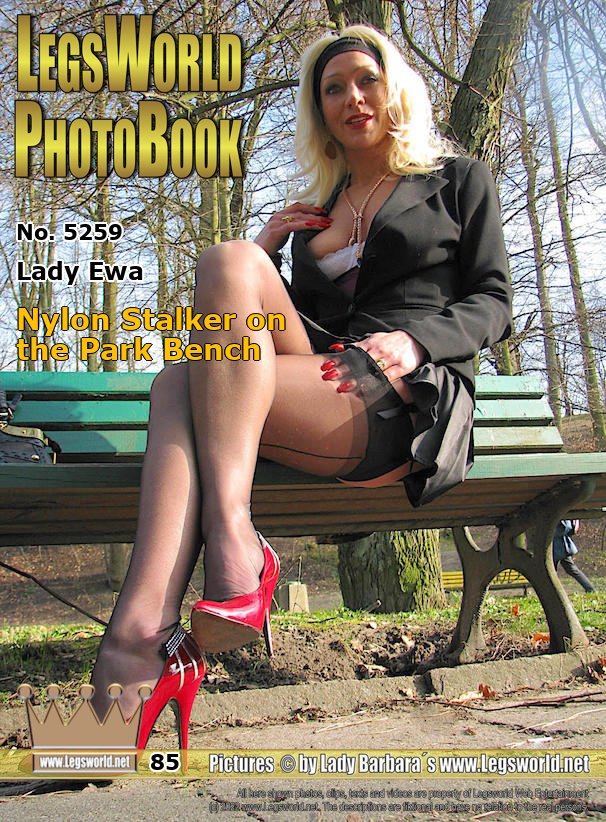 Ebook: 5259 - Lady Ewa
Nylon Stalker on the Park Bench
Ewa has gone back to the park today, hoping to have some nice experience again. In ultra sheer black seamed nylons, red pumps and without panties under the elegant costume Ewa sits on the park bench and shows her stocking welts to the strollers. And in fact, the nylon wanker from update 5237 is over again. Without even asking, he simply sits down on the bench, takes her tight legs on his lap and starts to feel and grope her legs up to the vagina.