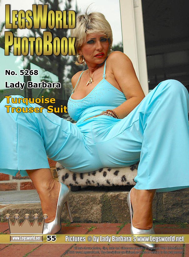 Ebook: 5268 - Lady Barbara
Turquoise Trouser Suit
Today Im going to show you my turquoise pants suit with that I was shopping all day in the city. Of course without panties under the trousers. Look at me in close-ups directly into my pants-pussy and come near with your nose. There were great guys traveling in the city, which you might also notice on the pictures. Do you see the moist spot between my legs? Just smell it.