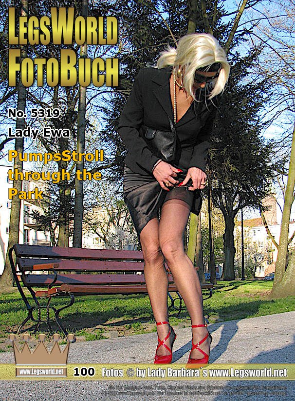Ebook: 5319 - Lady Ewa
PumpsStroll through the Park
Ewa does a stroll through the Park in a black, high slit costume, ultra sheer, black seamed nylons, and various high-heeled pumps. Sometimes the blonde Polish bends down, so people can watch through the long slit up to her butt, then she slightly is resting on a bench and shows her stinky soles in the nylons.