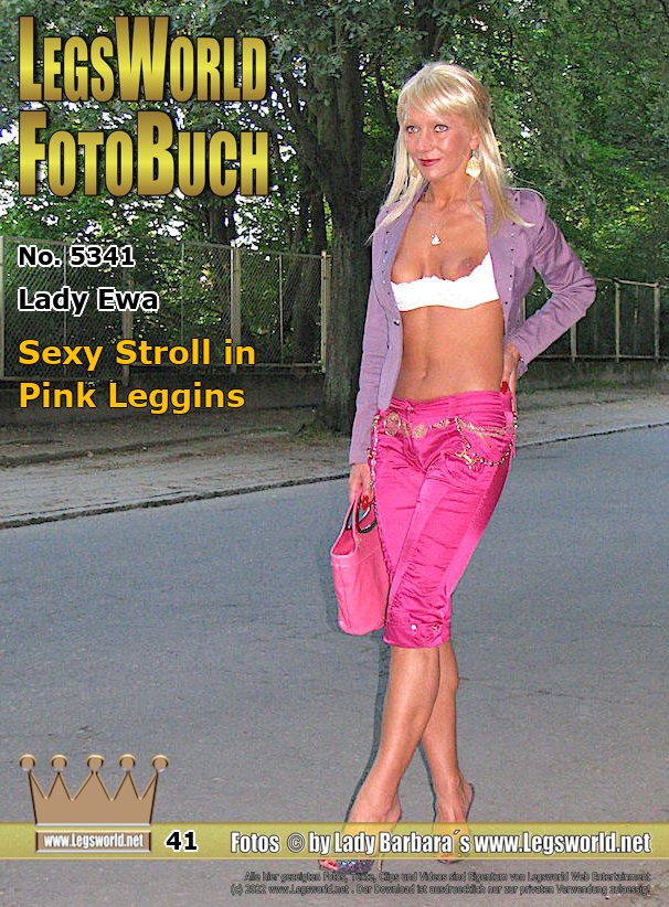 Ebook: 5341 - Lady Ewa
Sexy Stroll in Pink Leggins
The blonde sexy Polish Lady Ewa strolls today in a pink leggings around outside. Her jacket is open, so that everyone can see the white bra, from which the stiff teats stick out. As if the want to say: Look at me, I am hot and I´m looking for a fuck-buddy. To this, Lady Ewa wears 13cm-high mules with rhinestones.