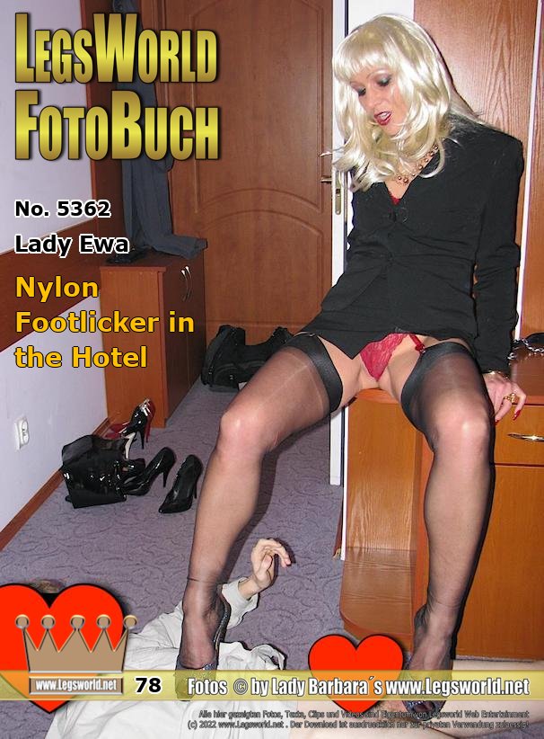 Ebook: 5362 - Lady Ewa
Nylon Footlicker in the Hotel
Lady Ewa has arranged in a hotel room a date with a horny nylon Footlicker. The blonde Polish wears a black suit, black high heels and a pair of ultra sheer nylon stockings. The slave must lie on the floor and can smell Ewa´s nylon toes and then suck them. If he would also like to have pressed his nose on the red lace panties, to breathe the pussy smell of the hot Polish?