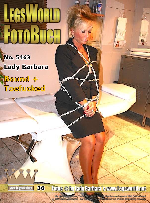 Ebook: 5463 - Lady Barbara
Bound + Toefucked
When I came from a business appointment and went in my black Businescostume, ultra sheer brown nylons and high heel pumps into the basement to my husband, I was surprised by a fan. I was tied up in my good costume with a rope and placed on the treatment bench. Ronny took off my pumps and slobbered over my stinky feet, then he fucked my nylon feet with his big, horny dick.