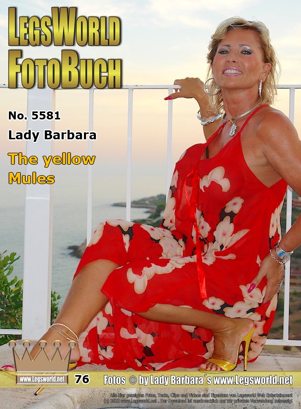 Ebook: 5581 - Lady Barbara
The yellow Mules
Here you see me in Spain by the pool with a sheer summer dress and 14cm high-heeled mules with a B-anklet. I had already finished styling for a nice flamenco evening. I do not need a panty, but I think Ill do the rubbers off before I go.