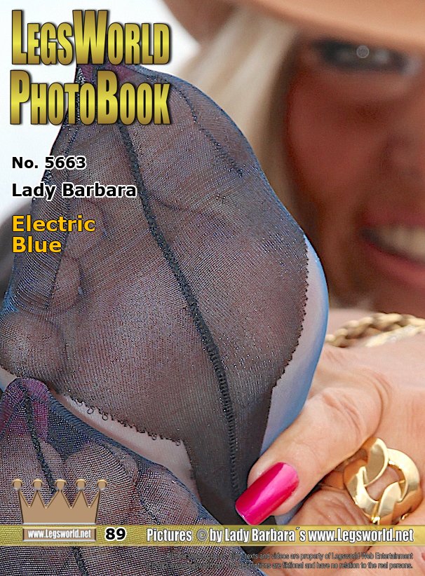 Ebook: 5663 - Lady Barbara
Electric Blue
Today I show you some vacation pictures of me with a cowboy hat in Spain. After a shopping stroll through some boutiques, I made myself comfortable on the terrace and put my stinky stockinged soles in sheer light blue seamed nylons on the table. Can you smell my hot foot flavor?
