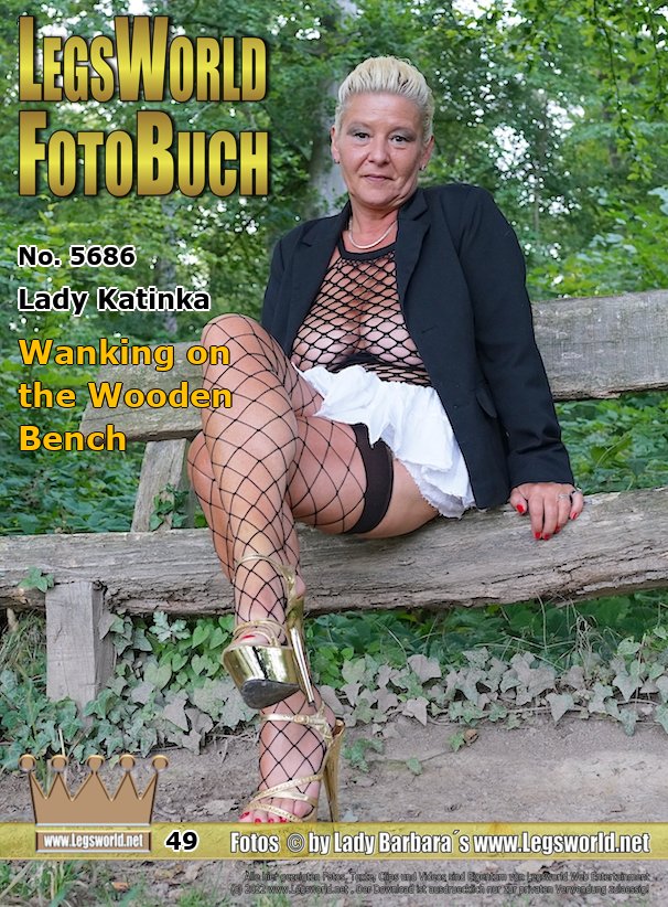 Ebook: 5686 - Lady Katinka
Wanking on the Wooden Bench
In a very short white skirt, wide-meshed fishnet stockings and golden vintage sandals, the blonde milf shows up on a forest path. That anytime someone could jump out of the bushes and could grope Katinka to the shaved bare pussy, makes her incongruously horny. So we went to a nearby wooden bench. Where normally hikers sit, the blonde has eagerly wanking her pussy.