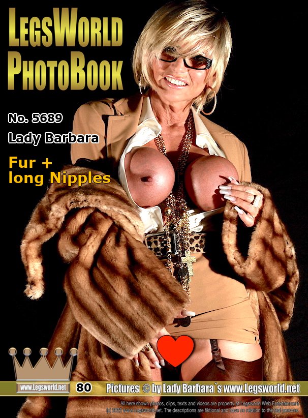Ebook: 5689 - Lady Barbara
Fur + long Nipples
For the fans of furs and noble Designerpumps I get in this series my big boobs out of the blouse and pull the nipples of my bound boobs long. Only with hot lingerie and sheer nylons under my fur, am I standing in front of a black wall. The blouse I must open and the skirtI must push up for the wankers. On my feet I wear beige croco pumps.