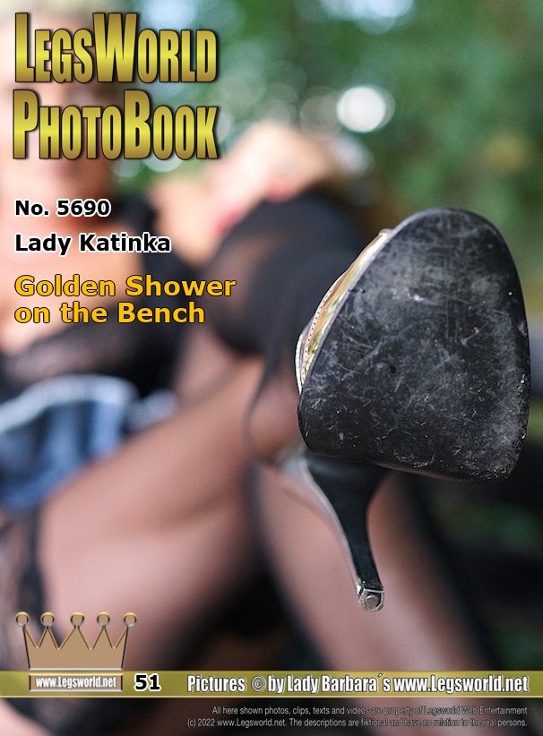 Ebook: 5690 - Lady Katinka
Golden Shower on the Bench
Before she poses on a bench in the parking lot in a short denim skirt, black hold-up nylonstockings and 15cm high mules, Katinka must pee. While four horny men watch the mature blonde, the Lady just let it run. First only on the floor, then she pees in one of her sabots. Do you want to watch the Lady pee live or take her golden shower from the spring? Then let me know.