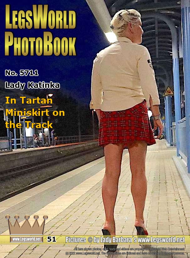 Ebook: 5711 - Lady Katinka
In Tartan Miniskirt on the Track
Lady Katinka presents herself in the evening in a white blouse and a tartan mini-skirt on an S-Bahn station near Bonn. On her bare feet, the chief secretary wears today red and black platform mules with 15cm heels. These are for sale. If you are interested, make a bid for the mules 5711.