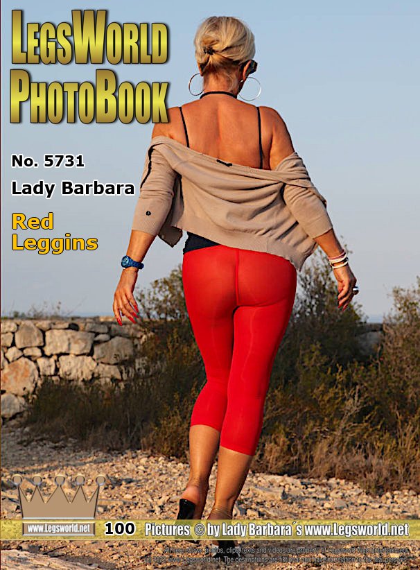 Ebook: 5731 - Lady Barbara
Red Leggins
Here I go once a week with the dog to relax. But it is an uncomfortable way with the tight high heels on the stones. To the viewpoint in Spain I go mostly in red sheer leggings and 15 cm highheeled black+white mules which are a goot contrast to my long red toenails. Not easy to walk, but it´s a good training for the foot muscles.