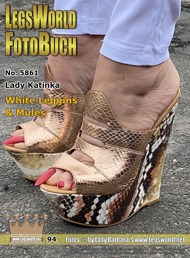 Ebook: 5861 - Lady Katinka
White Leggins & Mules
For all foot fans who like it when women freeze on their toes, Lady Katinka presents herself today in sheer, white leggings and golden house mules with wedge heels on her bare feet. In the stormy, cold weather, Katinka is freezing on her bare toes and would have loved to have a foot licker with her, that would have put her toes in his warm mouth from time to time. Where have you been?
