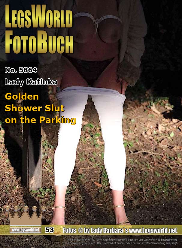 Ebook: 5864 - Lady Katinka
Golden Shower Slut on the Parking
Katinka was in a white leggings in a forest parking lot. The golden vintage sandals with plateau matched perfectly to her pointed, long toenails. When the blonde secretary peed in the light of her car headlights, parking lot voyeurs watched her from the background. Are you a slave and want to be her champagne toilet next time?