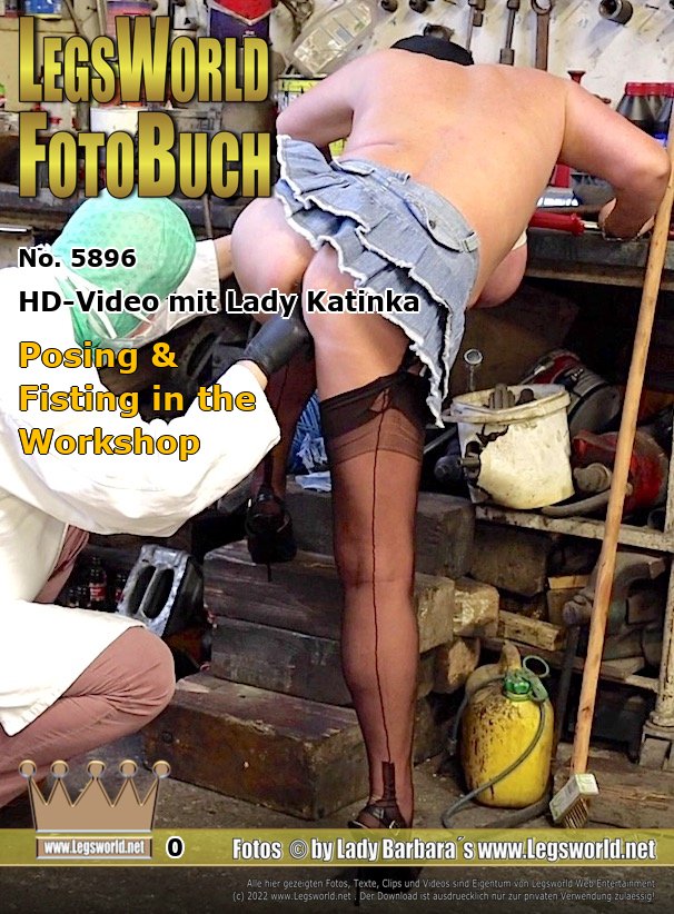 Ebook: 5896 - HD-Video mit Lady Katinka
Posing & Fisting in the Workshop
Today you can see Lady Katinka in the workshop-video Posing & Fisting. First she poses in denim mini, sheer seamed nylons and pumps in a cycle rickshaw, then she masturbates there and in the second part she is fisted by the hobby-doctor at the workbench with black gloves and a dildo untill she has jerked on the floor. Nylon whore Katinka wanted to be fisted harder and harder.