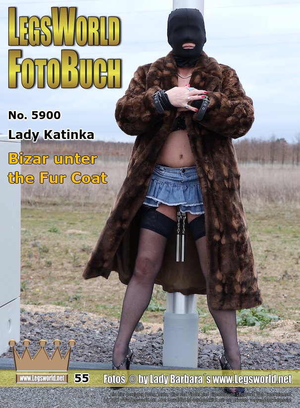 Ebook: 5900 - Lady Katinka
Bizar unter the Fur Coat
In delicate strappy sandals and sheer nylons, the masked Katinka is out and about in the freezing wind in a jeans mini skirt and with bare cunt under her fur coat. The special feature: Not only the long, red-polished toenails stand out, but also the heavy steel weights on the shaved labia of the blonde home-slut.