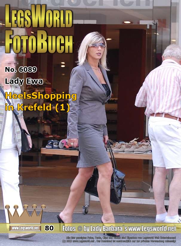 Ebook: 6089 - Lady Ewa
HeelsShopping in Krefeld (1)
Lady Ewa strolls through the pedestrian zone in Krefeld in high-heeled mules and a business costume. The blonde is looking for new shoes. Again and again she is secretly gazed at by individual men on the street. Unfortunately nothing is high and cool enough for a real Heels Lady ...