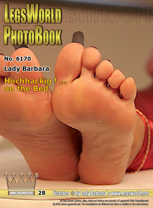 Ebook: 6170 - Lady Barbara
Hochhackig ! ... on the Bed
Toe whores always have to keep their bare feet so, as if they wear stiletto heels, says my foot trainer. Here you can see photos and a 5-minute training video, where the trainer drills me on the correct posture of my bare feet. Because a toe whore is not allowed to just hold her feet as she wants. It is important that the feet are always held appropriately, as if I were wearing 14cm high heels all the time. Even when - like here - I relax on a massage bed. I have to learn that my feet always look high-heeled even when I am relaxed.