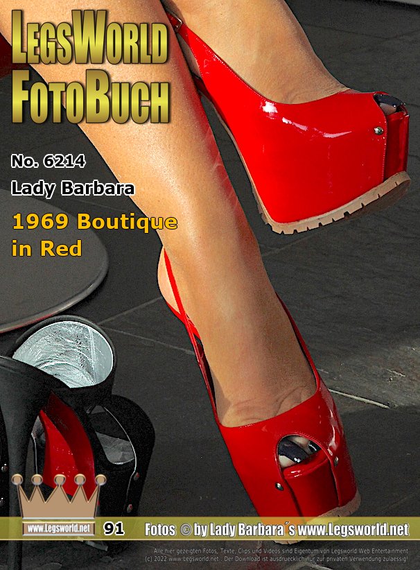 Ebook: 6214 - Lady Barbara
1969 Boutique in Red
Even in ice and snow you always have a secure hold in these Offroad stilettos. Here I present you my bright red patent leather sandals from the italian 1969 boutique in great close-ups. I also wear open toe skin colored nylons and black and blue nail polish. The special thing about these high-heeled sandals are the profile soles. Thanks to member Petar for the shoes. The day after tomorrow you will see another gift from Petar: black suede mules, also from 1969. Maybe you can even feel one of the tractor profile soles between your legs.