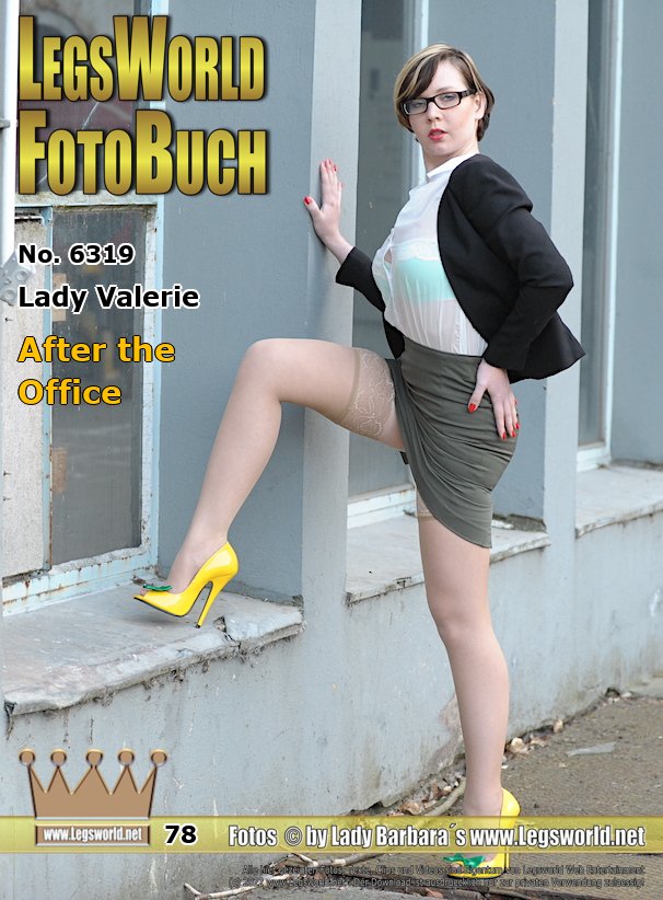 Ebook: 6319 - Lady Valerie
After the Office
After working in the office, Valerie poses for the photographer in a business dress in front of an old office building from the 1960s. For me this is pure relaxation from everyday office life, says the young Russian as she opens her legs and shows her panties and hold-up nylons. Hopefully her work colleagues are not watching her.