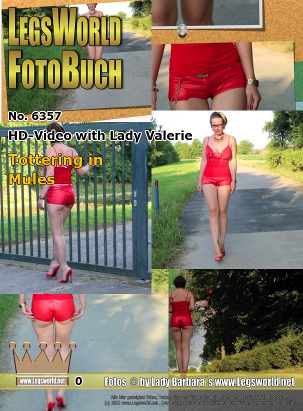 Ebook: 6357 - HD-Video with Lady Valerie
Tottering in Mules
Member Egon likes it when young foreign women dance to his tune. That is why Russian Valerie wears a red top, red hot pants and is walking around in 16 cm high mules at the Willich waterworks. Because there Egon can secretly observe her. As you can see, it is not that easy to heel off perfectly on 16cm high mules with a pencil heel. But see for yourself.