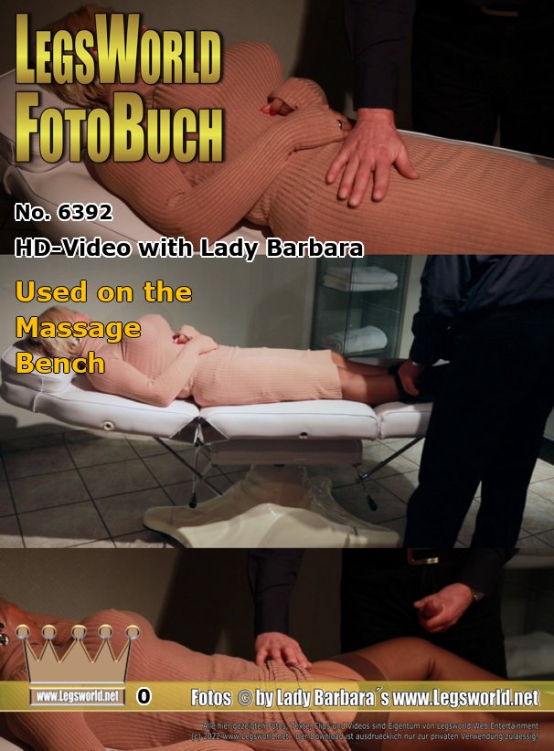 Ebook: 6392 - HD-Video with Lady Barbara
Used on the Massage Bench
At noon I was time for styling before the party started at 8 p.m. It was a normal party with a lot of wine and champagne and with horny feet kissers. When almost everyone had already left late in the night, I was danced so hard by a member, that I had to make myself comfortable in the back room, exhausted. I must have dozed off. The party guest was so horny for my pumps that he took advantage of the situation when I was resting on the cosmetic bed. He grabbed me, fubled my vagina, buttocks and boobs, and he took off my elegant, high pumps. Then he rubbed his dick on my legs, before he wanked into my pumps at the end. During the night I didnt notice anything, not even the sperm in my pumps. I only saw everything on the video. Well done, unknown wanker. I love that!