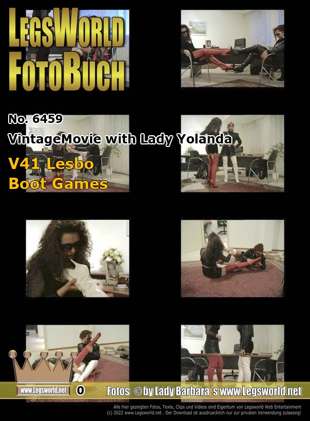 Ebook: 6459 - VintageMovie with Lady Yolanda
V41 Lesbo Boot Games
In this update there is a 45 minute video from our Vintage series: V41 Lesbo Boot Games. I meet my friend Lady Yolanda in her husbands office in Essen. We both wear over-the-knee boots with 15 cm high heels, Lady Yolanda in red and I in white. After the fitting, we lie on the floor and play with our boots. Yolanda is really excited to lick the heels of my boots.