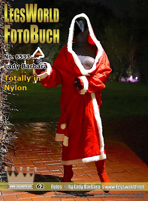Ebook: 6533 - Lady Barbara
Totally in Nylon
Here you can see me in my red Christmas coat and red boots in the garden. Im completely wrapped in nylon under the coat. My transparent full-body nylon suit covers my entire body, but in principle Im actually naked. Because everything can be seen, from the boobs to the crack. Merry Christmas again everyone to all of you, your Polska Babs